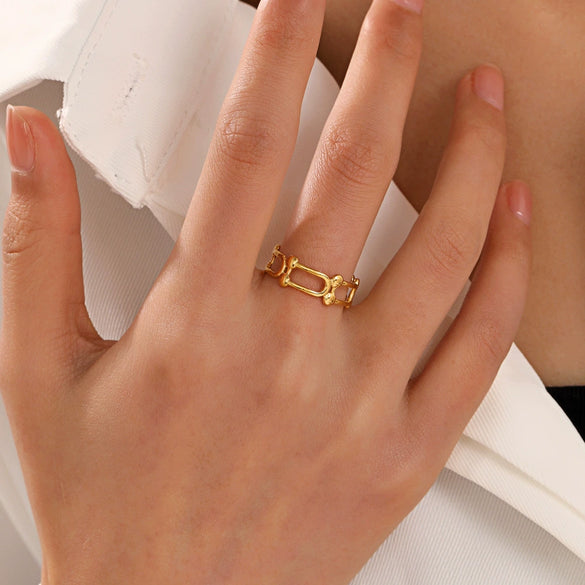 Wholesale Stainless Steel Geometric Ring Electroplated 18K Gold