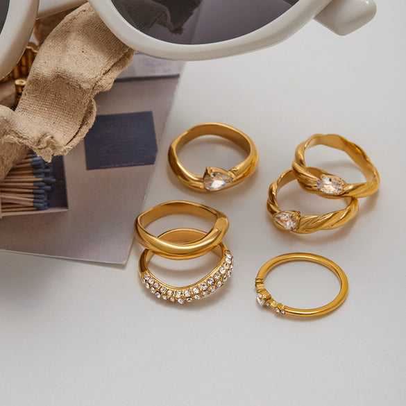 Wholesale Stainless Steel Geometric Ring Electroplated Minimalist Women's Jewelry