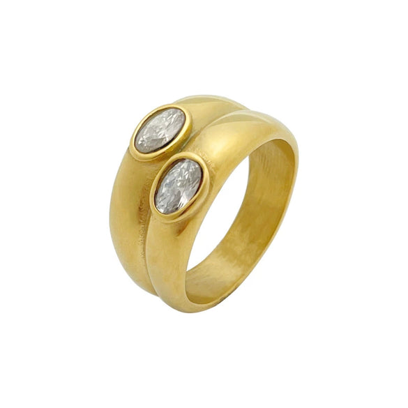 Wholesale Stainless Steel Geometric Ring Electroplated With White Zircon For Women's Jewelry