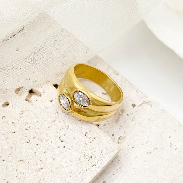 Wholesale Stainless Steel Geometric Ring Electroplated With White Zircon For Women's Jewelry