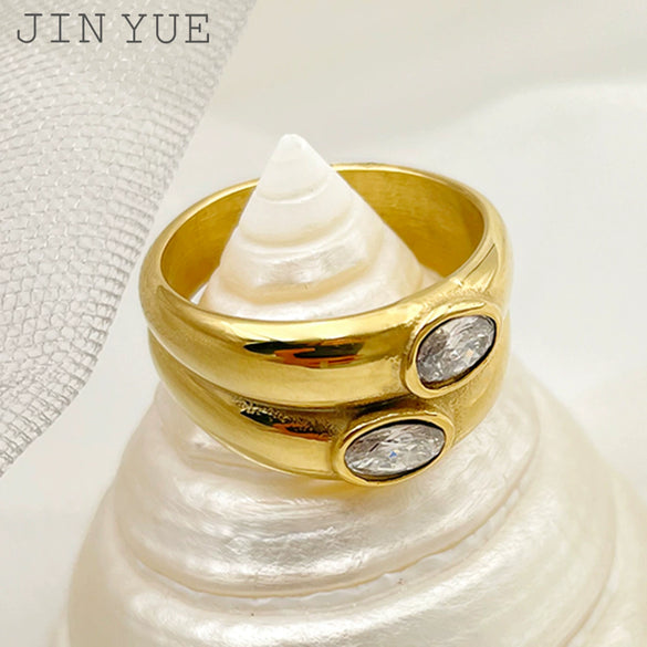 Wholesale Stainless Steel Geometric Ring Electroplated With White Zircon For Women's Jewelry