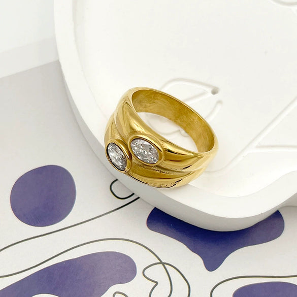 Wholesale Stainless Steel Geometric Ring Electroplated With White Zircon For Women's Jewelry