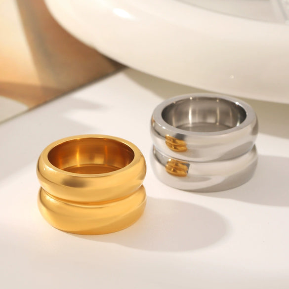 Wholesale Stainless Steel Geometric Ring For Women With Pvd Vacuum Plating And Electroplating