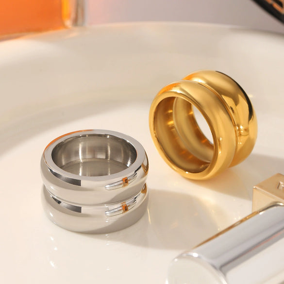 Wholesale Stainless Steel Geometric Ring For Women With Pvd Vacuum Plating And Electroplating