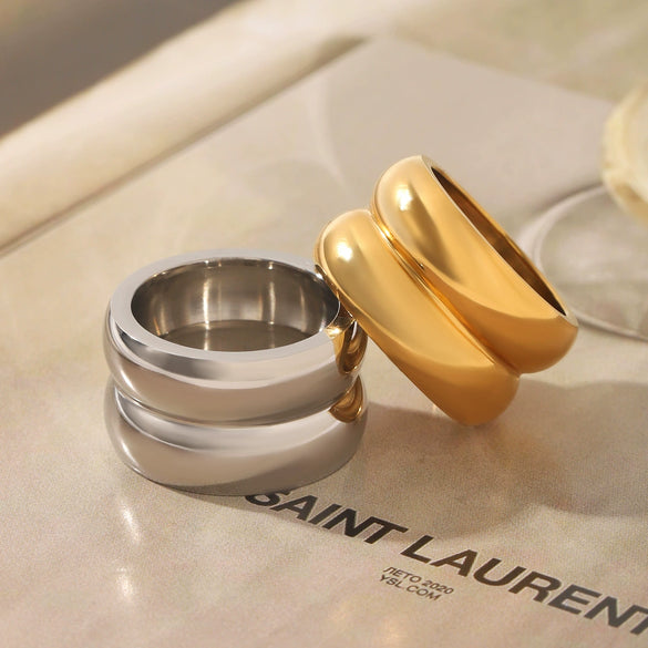 Wholesale Stainless Steel Geometric Ring For Women With Pvd Vacuum Plating And Electroplating