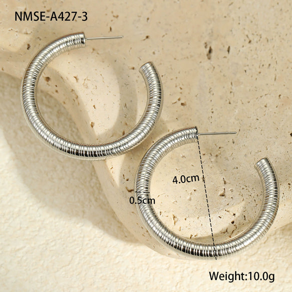 Wholesale Stainless Steel Geometric Ring Shaped Round Bead Electroplated Women's Fashion Earrings