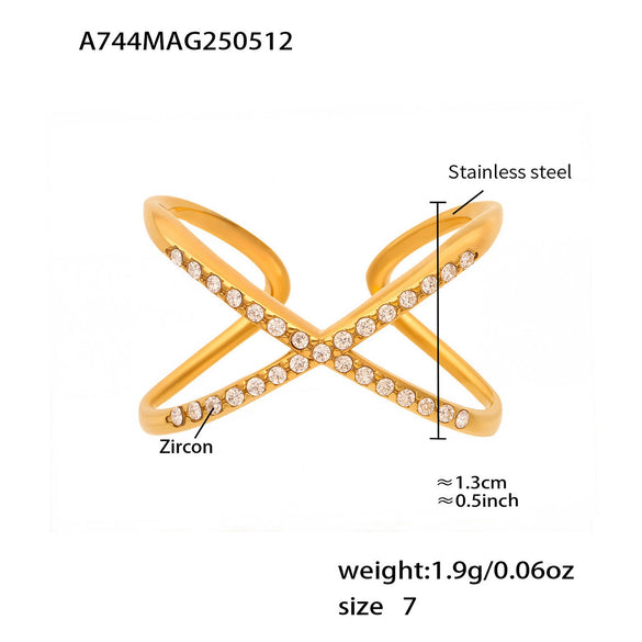 Wholesale 316L Stainless Steel Geometric Ring With Star And Moon Asymmetrical Design Electroplated For Women