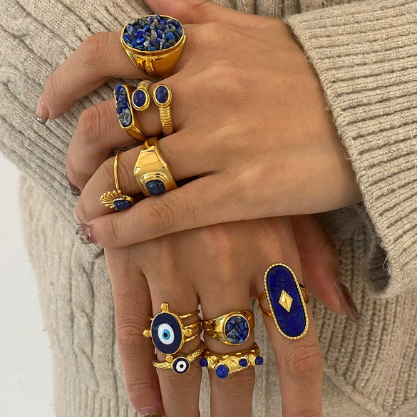 Wholesale Stainless Steel Geometric Rings With Natural Stone Handmade Jewelry Electroplated