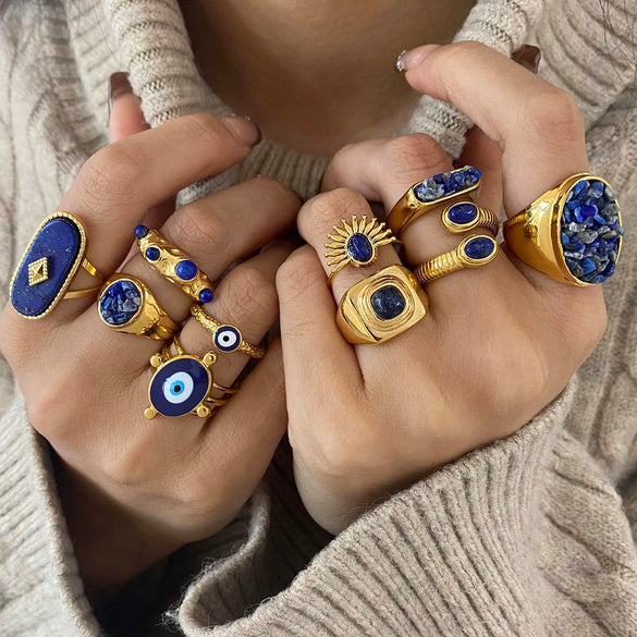 Wholesale Stainless Steel Geometric Rings With Natural Stone Handmade Jewelry Electroplated