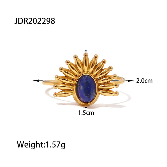Wholesale Stainless Steel Geometric Rings With Natural Stone Handmade Jewelry Electroplated