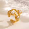 Wholesale Stainless Steel Geometric Round And Irregular Pearl Ring For Women With Electroplating