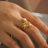 Wholesale Stainless Steel Geometric Round And Irregular Pearl Ring For Women With Electroplating