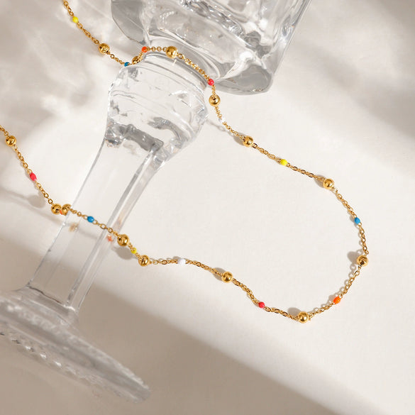 Wholesale Stainless Steel Geometric Round Bead Chain Necklace With Electroplating For Women