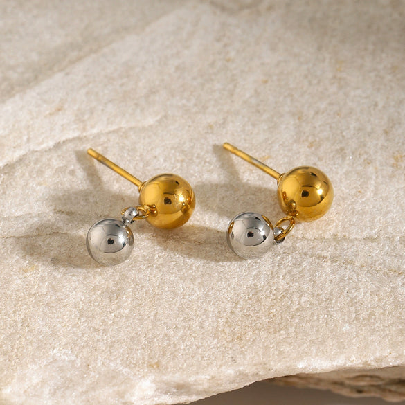 Wholesale Stainless Steel Geometric Round Bead Earrings With Gold And Silver Color Matching And Electroplating