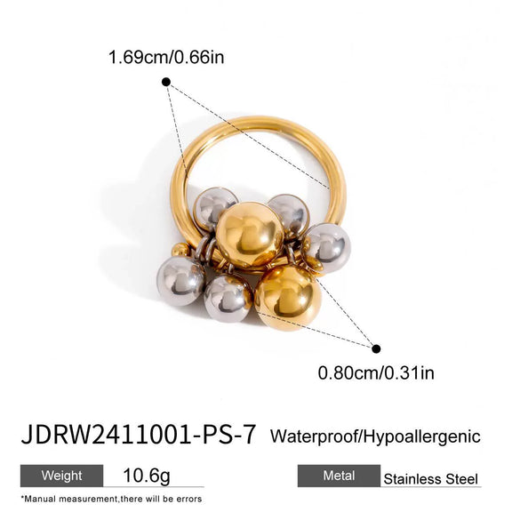 Wholesale Stainless Steel Geometric Round Beads Grape String Ring For Women With Electroplating Design