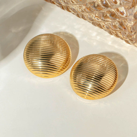 Wholesale Stainless Steel Geometric Round Button Earrings With Electroplating