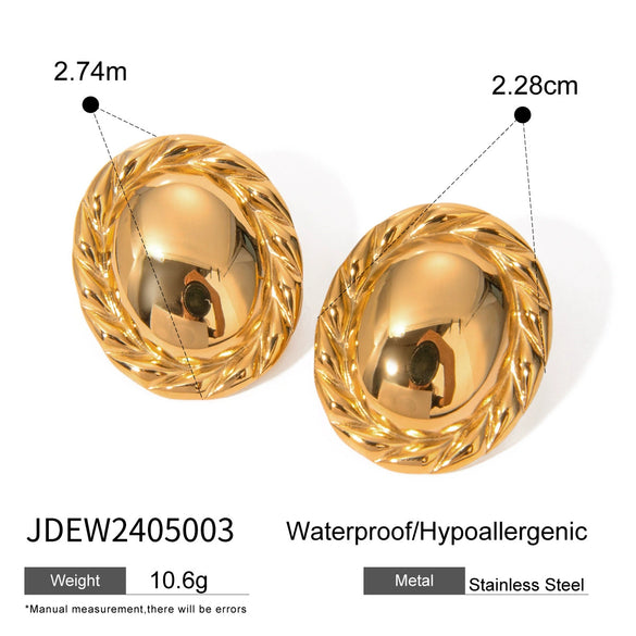 Wholesale Stainless Steel Geometric Round Button Earrings With Electroplating