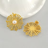 Wholesale Stainless Steel Geometric Round Dandelion Flower Pearl Earrings For Women Electroplated