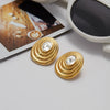 Wholesale Stainless Steel Geometric Round Earrings Retro Style With White Zircon
