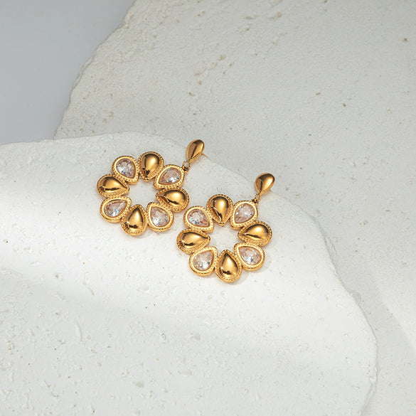 Wholesale Stainless Steel Geometric Round Flower Earrings For Women Electroplated Fashion Accessories