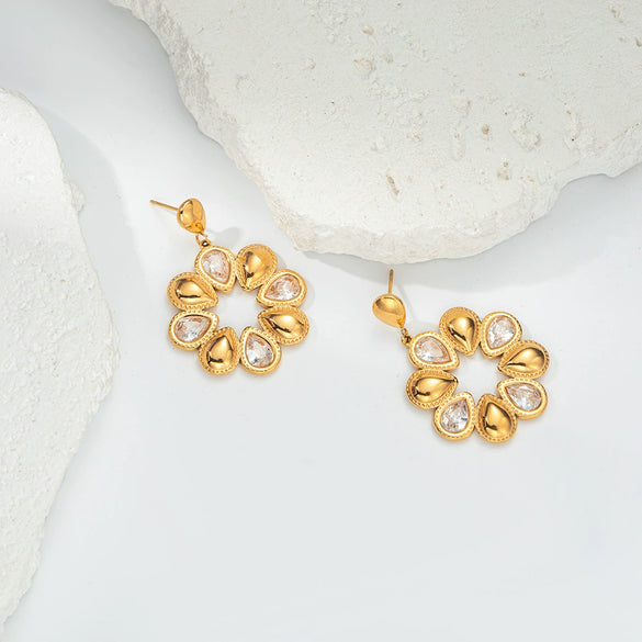 Wholesale Stainless Steel Geometric Round Flower Earrings For Women Electroplated Fashion Accessories