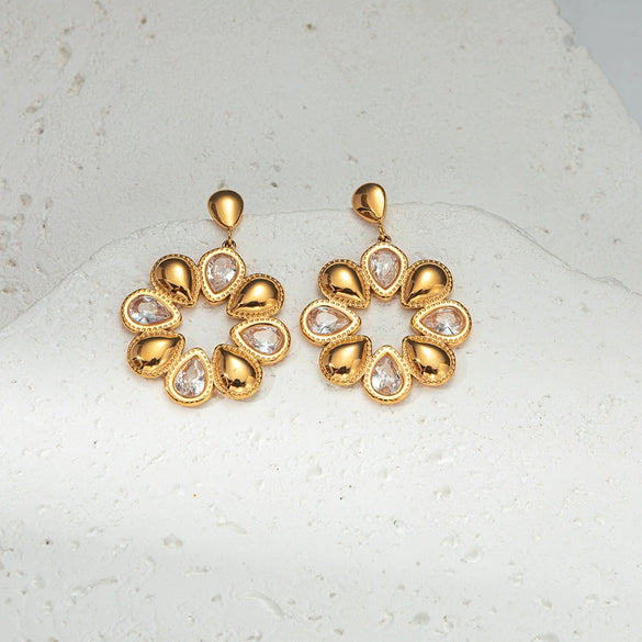 Wholesale Stainless Steel Geometric Round Flower Earrings For Women Electroplated Fashion Accessories