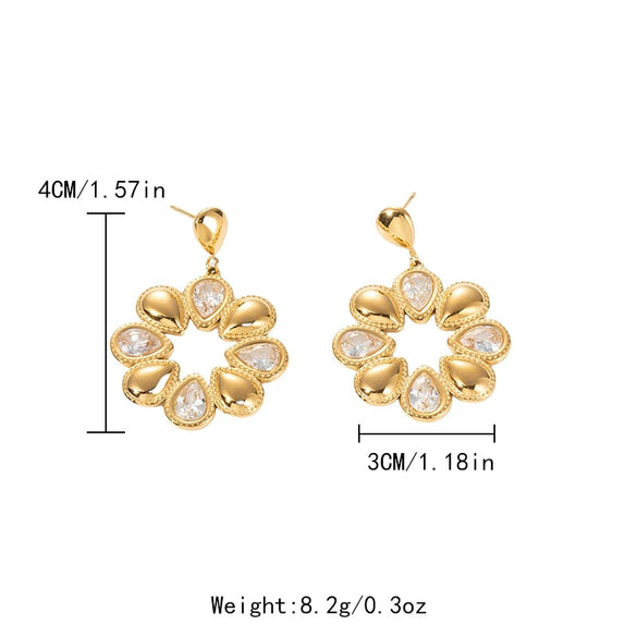 Wholesale Stainless Steel Geometric Round Flower Earrings For Women Electroplated Fashion Accessories