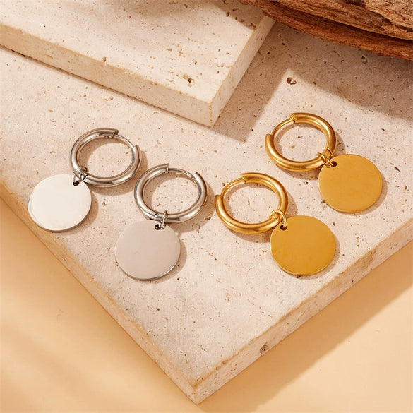 Wholesale Stainless Steel Geometric Round Goldplated Earrings And Pendant Accessories For Women
