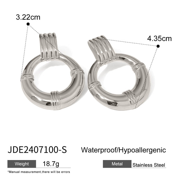 Wholesale Stainless Steel Geometric Round Hollow Rib Earrings With Electroplating Nonfading Jewelry