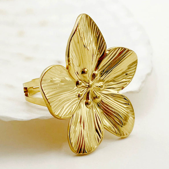 Wholesale Stainless Steel Geometric Round Lollipop Sun Flower Ring With Electroplating