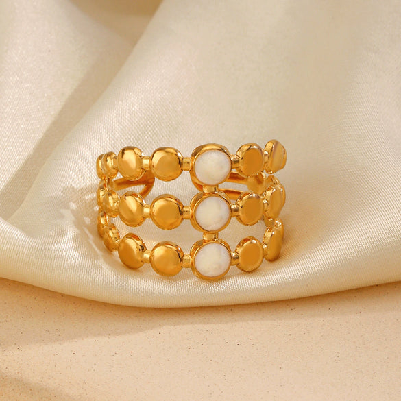 Wholesale Stainless Steel Geometric Round Oil Drop Ring For Women 18K Gold Plated