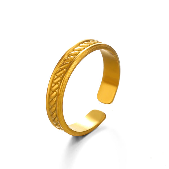 Wholesale Stainless Steel Geometric Round Opening Adjustable Ring For Women With 18K Gold Plated Electroplating