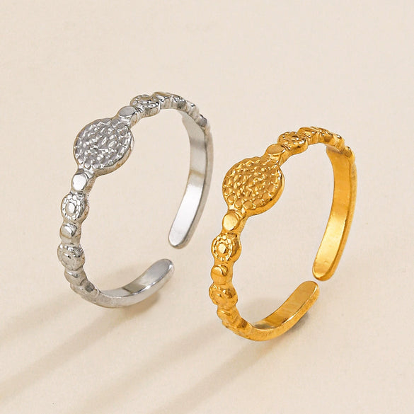 Wholesale Stainless Steel Geometric Round Opening Ring Jewelry Retro Simple Style Gold Plated
