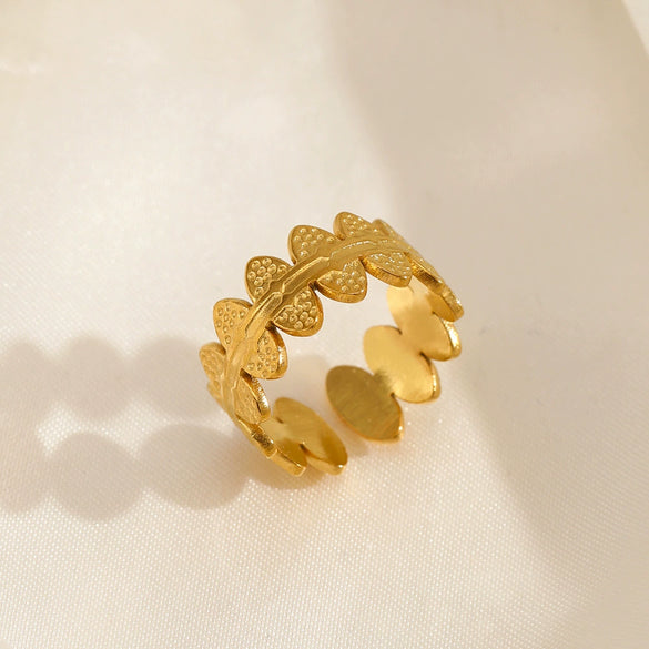 Wholesale Stainless Steel Geometric Round Stitching Opening Adjustable 18K Gold Plated Ring For Women