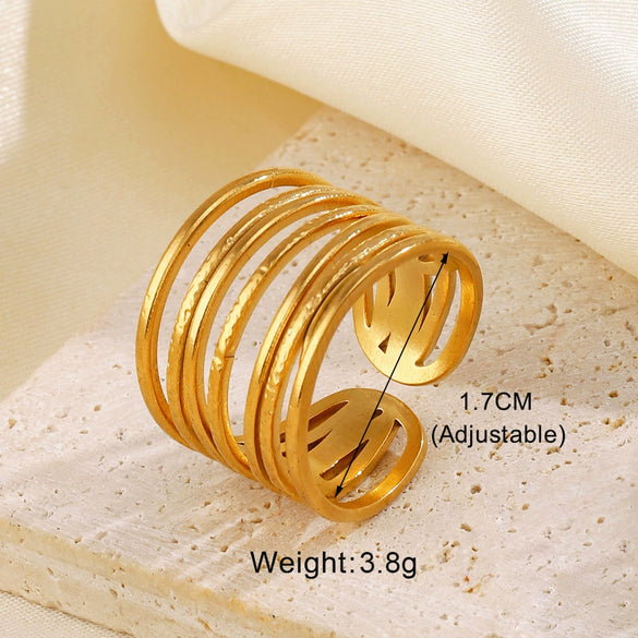 Wholesale Stainless Steel Geometric Shaped Opening Ring With Joker Line Cross Design And Electroplating