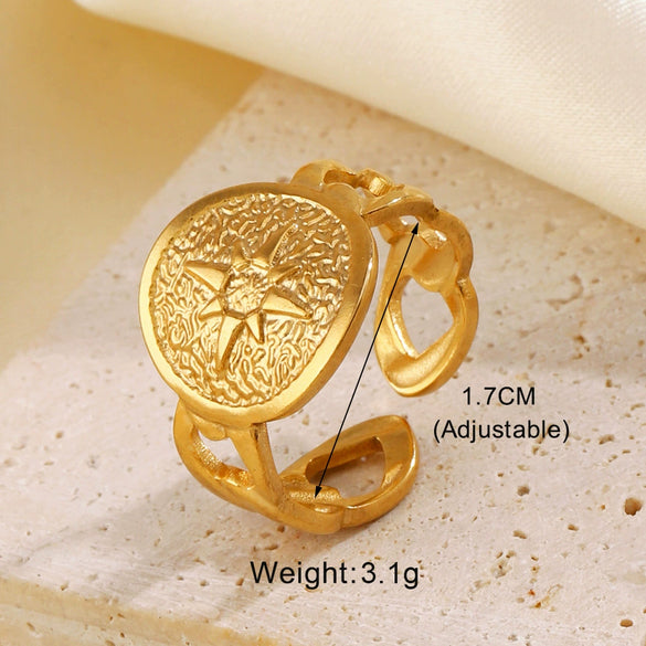 Wholesale Stainless Steel Geometric Shaped Opening Ring With Joker Line Cross Design And Electroplating