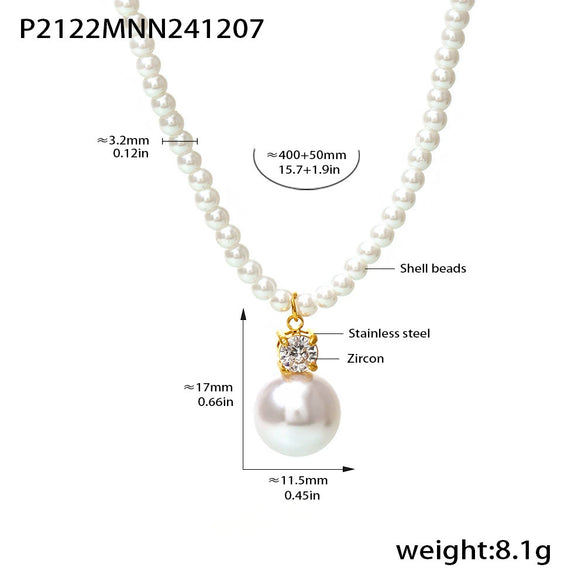 Wholesale Stainless Steel Geometric Shell Bead Pendant Collarbone Necklace For Women With Electroplating Treatment Elegant Style