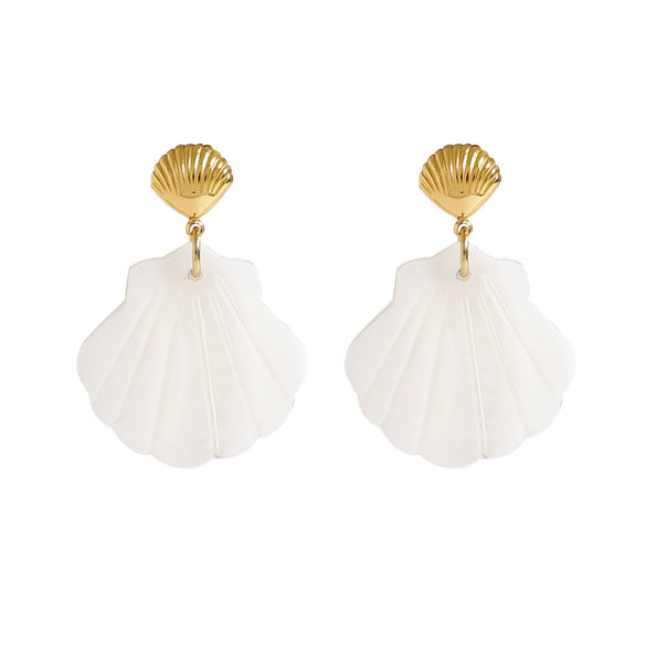 Wholesale Stainless Steel Geometric Shell Pendant Earrings With Electroplating Elegant And Trendy Jewelry