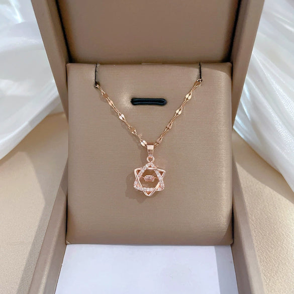 Wholesale Stainless Steel Geometric Sixpointed Star Diamond Necklace For Women And Men Light Luxury Minimalist Style