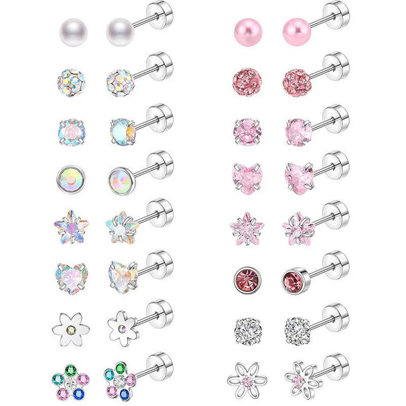 Wholesale Stainless Steel Geometric Small Flower Round Screw Earrings Electroplated Unisex