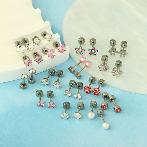Wholesale Stainless Steel Geometric Small Flower Round Screw Earrings Electroplated Unisex