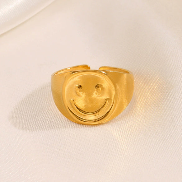Wholesale Stainless Steel Geometric Smiley Expression Opening Adjustable Women's Ring