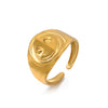 Wholesale Stainless Steel Geometric Smiley Expression Opening Adjustable Women's Ring