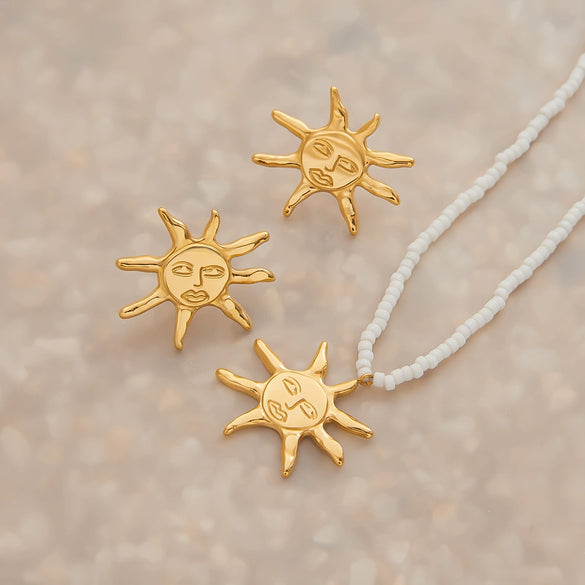 Wholesale Stainless Steel Geometric Smiley Face Sun Earrings For Women Electroplated Luxury Trendy Jewelry