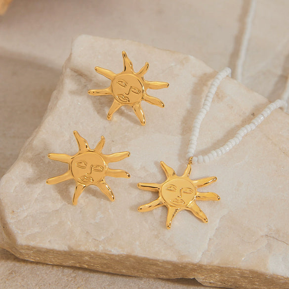 Wholesale Stainless Steel Geometric Smiley Face Sun Earrings For Women Electroplated Luxury Trendy Jewelry