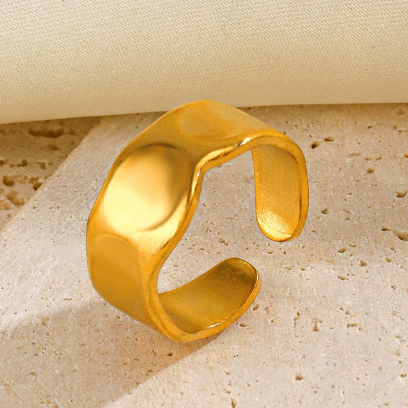 Wholesale Stainless Steel Geometric Special Shaped Open Ring For Women Real Gold Plated