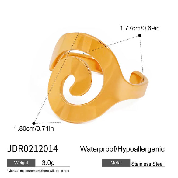 Wholesale Stainless Steel Geometric Spiral Cut Out Open Ring Jewelry With 18K Gold Electroplating