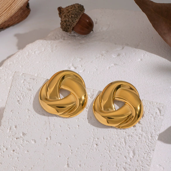 Wholesale Stainless Steel Geometric Spiral Pvd Furnace Vacuum Real Gold Plated Earrings For Women