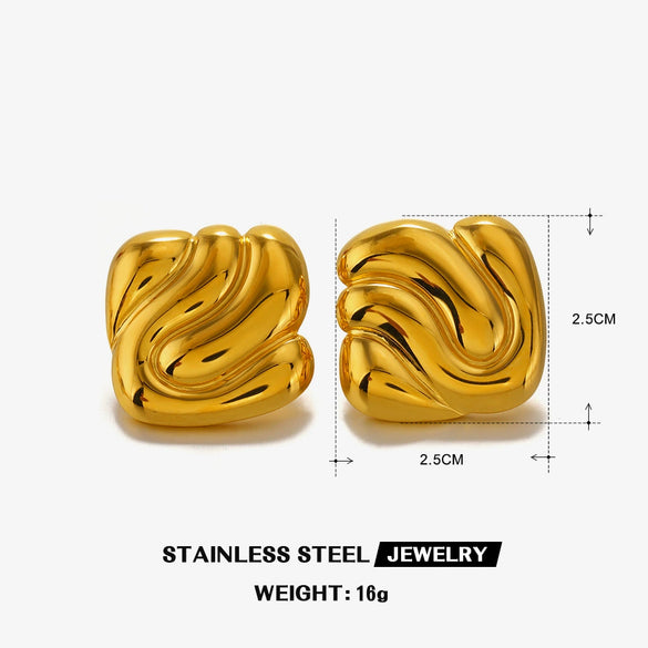 Wholesale Stainless Steel Geometric Square Earrings 18K Gold Plated Manual High Polished