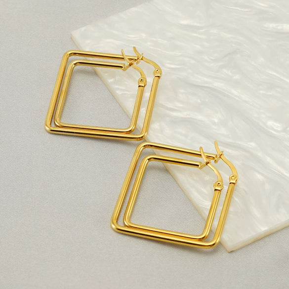 Wholesale Stainless Steel Geometric Square Electroplated Women's Earrings With Distinctive Light Luxury High End Sense
